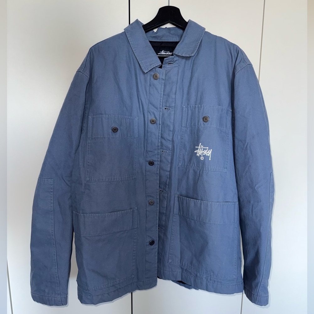 STUSSY blue quilted chore jacket size M